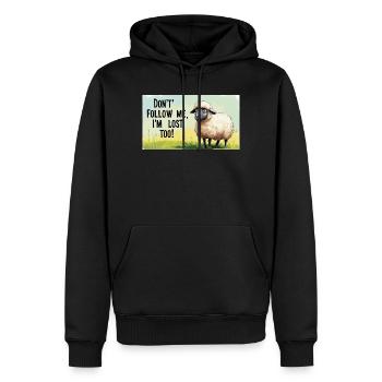 Moutons « Ne me suis pas – moi aussi je suis perdu ! » - Sweat à capuche Premium bio Homme - noir - Devant - Nico (187cm)