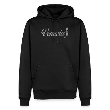 Venezia Schriftzug Metallic - Männer Premium Bio Hoodie - Schwarz - Vorne - Nico (187cm)