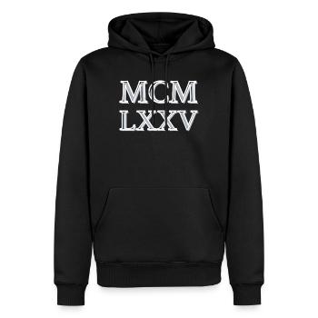 Roman numerals 1975 - MCMLXXV - Men’s Premium Organic Hoodie - black - Front - Nico (187cm)