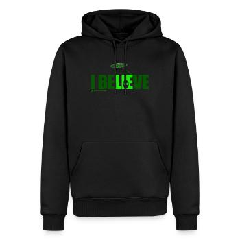 i believe - Men’s Premium Organic Hoodie - black - Front - Nico (187cm)