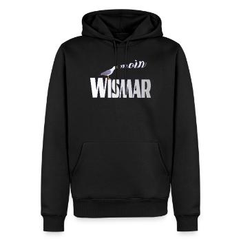 Wismar Möwe & Moin Ostsee - Männer Premium Bio Hoodie - Schwarz - Vorne - Nico (187cm)