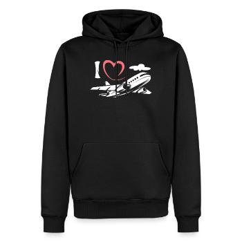 J’aime les avions - Symbole de l’aviation et des pilotes - Sweat à capuche Premium bio Homme - noir - Devant - Nico (187cm)