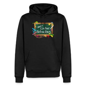 Bunte Schultafel mit fröhlicher Typografie - Männer Premium Bio Hoodie - Schwarz - Vorne - Nico (187cm)
