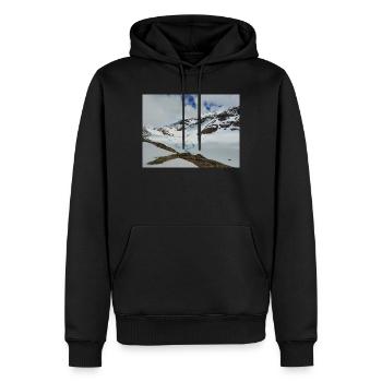 Alpenlandschaft, türkisfarbener eisiger See - Männer Premium Bio Hoodie - Schwarz - Vorne - Nico (187cm)