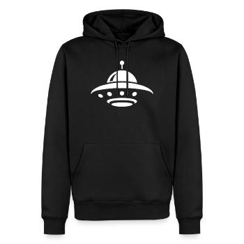 Minimalistische UFO Alien fliegende Untertasse Sil - Männer Premium Bio Hoodie - Schwarz - Vorne - Nico (187cm)
