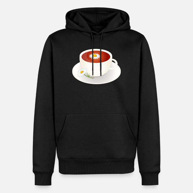 Motif de thé à la camomille avec fleur dans une élégante tasse - Sweat à capuche Premium bio Homme - noir