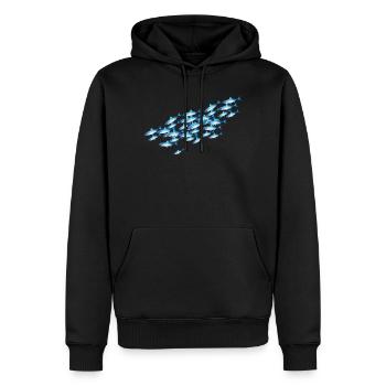 Leuchtender blauer Fischschwarm im Wasser - Männer Premium Bio Hoodie - Schwarz - Vorne - Nico (187cm)