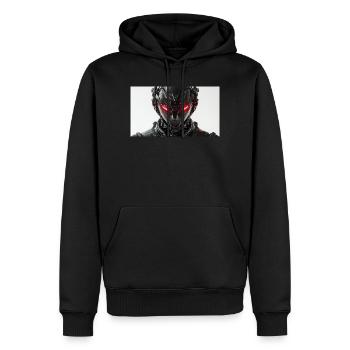 Robot futuriste aux yeux lumineux rouges - Sweat à capuche Premium bio Homme - noir - Devant - Nico (187cm)