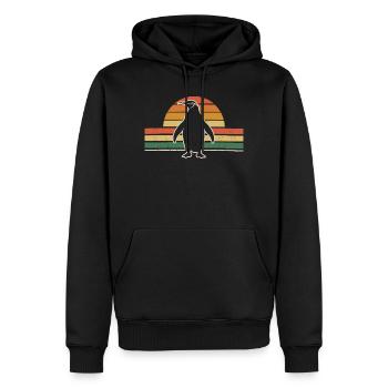 Retro-Pinguin mit Sonnenuntergang-Hintergrund - Männer Premium Bio Hoodie - Schwarz - Vorne - Nico (187cm)
