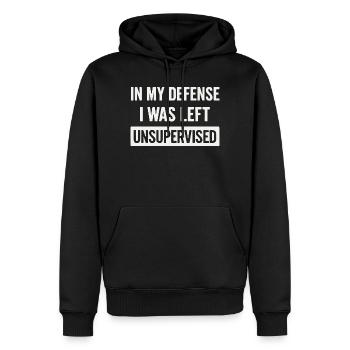 Pour ma défense : sans surveillance - Sweat à capuche Premium bio Homme - noir - Devant - Nico (187cm)