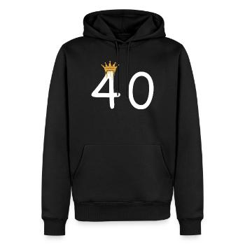 Conception d'anniversaire avec couronne et numéro 40 - Sweat à capuche Premium bio Homme - noir - Devant - Nico (187cm)