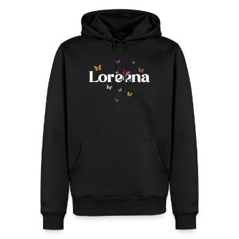 Schöner Mädchenname LOREENA mit Schmetterlingen  - Männer Premium Bio Hoodie - Schwarz - Vorne - Nico (187cm)
