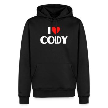 I love Cody Red Heart Romantic Name Fan - Men’s Premium Organic Hoodie - black - Front - Nico (187cm)