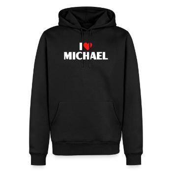 J'aime Michael Red Heart, fan du nom romantique - Sweat à capuche Premium bio Homme - noir - Devant - Nico (187cm)