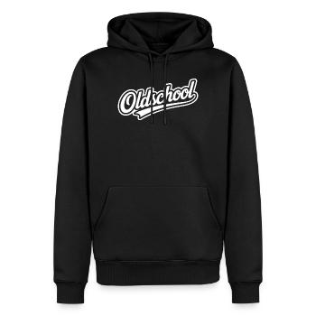 Oldschool Retro Typografie Design - Männer Premium Bio Hoodie - Schwarz - Vorne - Nico (187cm)