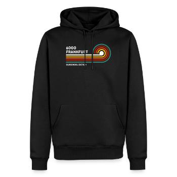 Frankfurt Retro Shirt 6000 Zip Code Vintage 70s 80s - Men’s Premium Organic Hoodie - black - Front - Nico (187cm)