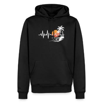 Sonnenuntergang mit Palmen und Herzschlag - Männer Premium Bio Hoodie - Schwarz - Vorne - Nico (187cm)