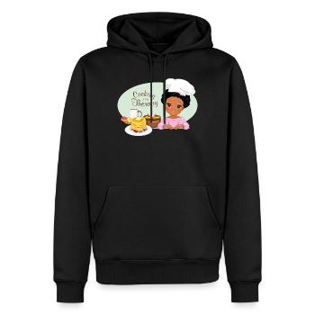 Une jolie fille à la peau foncée adore faire des crêpes - Sweat à capuche Premium bio Homme - noir - Devant - Nico (187cm)