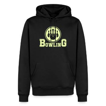 Retro Bowling Design in Neon Grün - Männer Premium Bio Hoodie - Schwarz - Vorne - Nico (187cm)