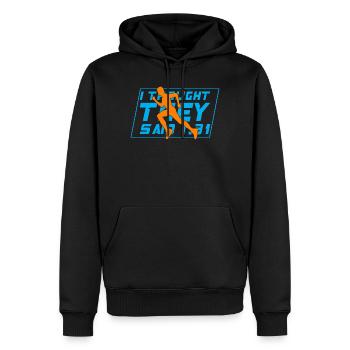 Courir Je pensais qu’ils avaient dit 1.31 Marathon - Sweat à capuche Premium bio Homme - noir - Devant - Nico (187cm)