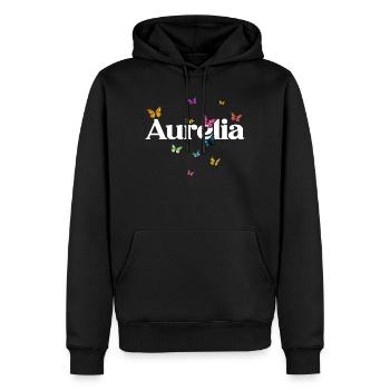Beau prénom de fille avec des papillons AURELIA - Sweat à capuche Premium bio Homme - noir - Devant - Nico (187cm)