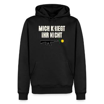 Protest pressure with weapon and flower - Men’s Premium Organic Hoodie - black - Front - Nico (187cm)