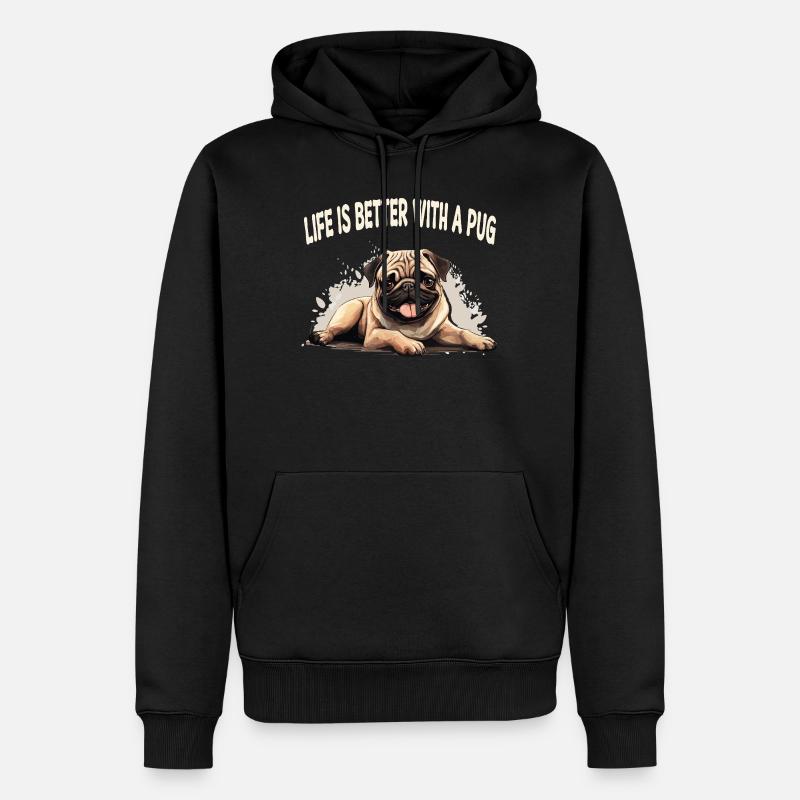 Life is better with a pug - Männer Premium Bio Hoodie - Schwarz