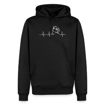 Minimalistischer Mops Heartbeat - Hundeliebhaber Geschenk - Männer Premium Bio Hoodie - Schwarz - Vorne - Nico (187cm)