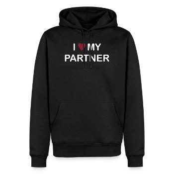J’aime mon partenaire – Chemise/Pull de couple - Sweat à capuche Premium bio Homme - noir - Devant - Nico (187cm)