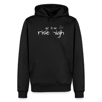 Go Low. Rise High. kein Spruch, dein Mantra - Männer Premium Bio Hoodie - Schwarz - Vorne - Nico (187cm)