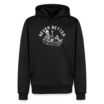 Jamais mieux Spooky Halloween Coffin Squelette - Sweat à capuche Premium bio Homme - noir - Devant - Nico (187cm)