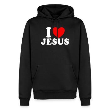 Ich liebe Jesus, christlicher Glaube, Kirche, Bibe - Männer Premium Bio Hoodie - Schwarz - Vorne - Nico (187cm)