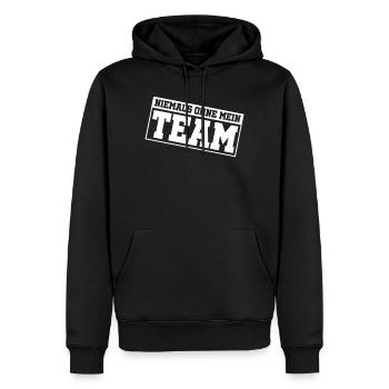 niemals_ohne_mein_team_- - Men’s Premium Organic Hoodie - black - Front - Nico (187cm)