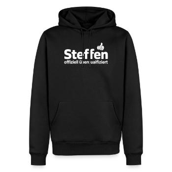 Steffen officiellement surqualifié - Sweat à capuche Premium bio Homme - noir - Devant - Nico (187cm)