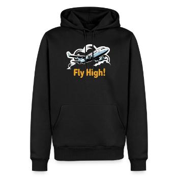 Jet in Sky Illustration Fly High - Men’s Premium Organic Hoodie - black - Front - Nico (187cm)