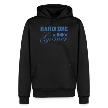 Hardcore Gamer Geometrie Blau - Männer Premium Bio Hoodie - Schwarz - Vorne - Nico (187cm)