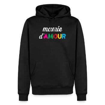 Mamie d'Amour - Sweat à capuche Premium bio Homme - noir - Devant - Nico (187cm)