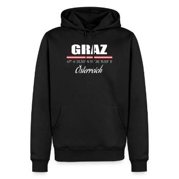 Graz - Männer Premium Bio Hoodie - Schwarz - Vorne - Nico (187cm)