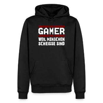 GAMER WEIL MENSCHEN SCHEISSE SIND Zocker Nerd - Männer Premium Bio Hoodie - Schwarz - Vorne - Nico (187cm)