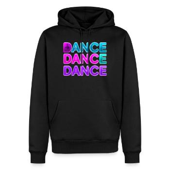 DANCE DANCE DANCE – Neon 80s mit Boxen - Männer Premium Bio Hoodie - Schwarz - Vorne - Nico (187cm)