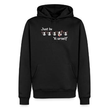 Boston - Soyez simplement - Vous-même - Texte blanc - Sweat à capuche Premium bio Homme - noir - Devant - Nico (187cm)