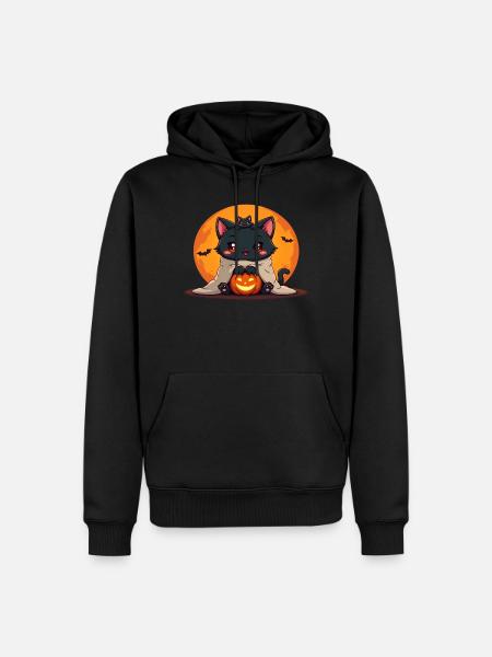 Halloween Cat with Halloween Pumpkin - Men’s Premium Organic Hoodie - black