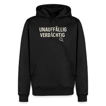 Unauffällig Verdächtig – Lustiges True-Crime Shirt - Männer Premium Bio Hoodie - Schwarz - Vorne - Nico (187cm)