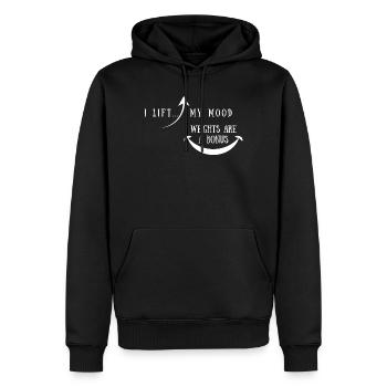 I Lift My Mood – Lustiges Gym Zitat Design - Männer Premium Bio Hoodie - Schwarz - Vorne - Nico (187cm)