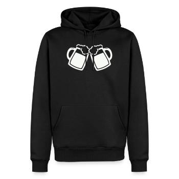 Stößchen Moment: Zwei Bierkrüge - Männer Premium Bio Hoodie - Schwarz - Vorne - Nico (187cm)