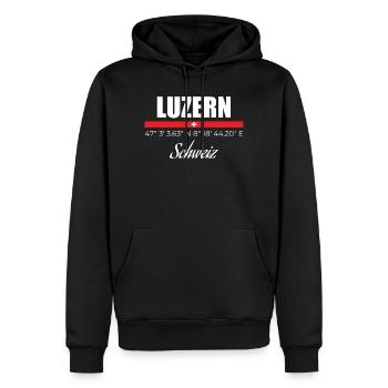 Luzern - Männer Premium Bio Hoodie - Schwarz - Vorne - Nico (187cm)
