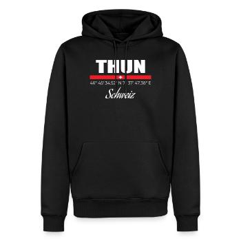 Thun - Männer Premium Bio Hoodie - Schwarz - Vorne - Nico (187cm)