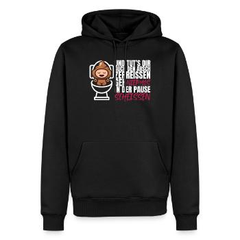 Ne jamais chier pendant la pause – Drôle de dicton - Sweat à capuche Premium bio Homme - noir - Devant - Nico (187cm)
