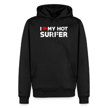 I Love My Hot Surfer Husband Wife Boyfriend - Men’s Premium Organic Hoodie - black - Front - Nico (187cm)