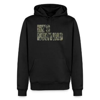 Il est la femme chasseuse d’un fier chasseur - Sweat à capuche Premium bio Homme - noir - Devant - Nico (187cm)